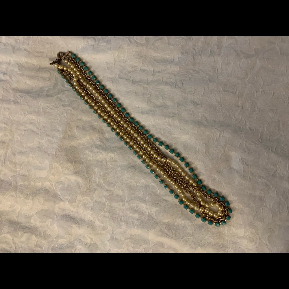 turquoise, golden color chain and pearl necklace